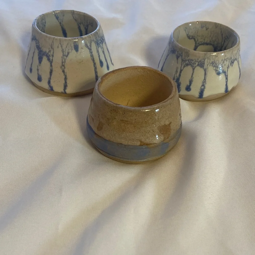 Handcrafted Ceramic Planters - Blue and Tan